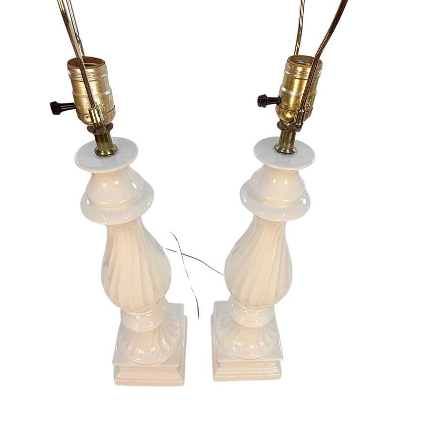 Vintage Pair White Ceramic Table Lamps – 32” Mid Century Hollywood Regency Crackle Glaze Lamps