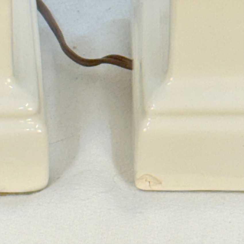 Vintage Pair White Ceramic Table Lamps – 32” Mid Century Hollywood Regency Crackle Glaze Lamps