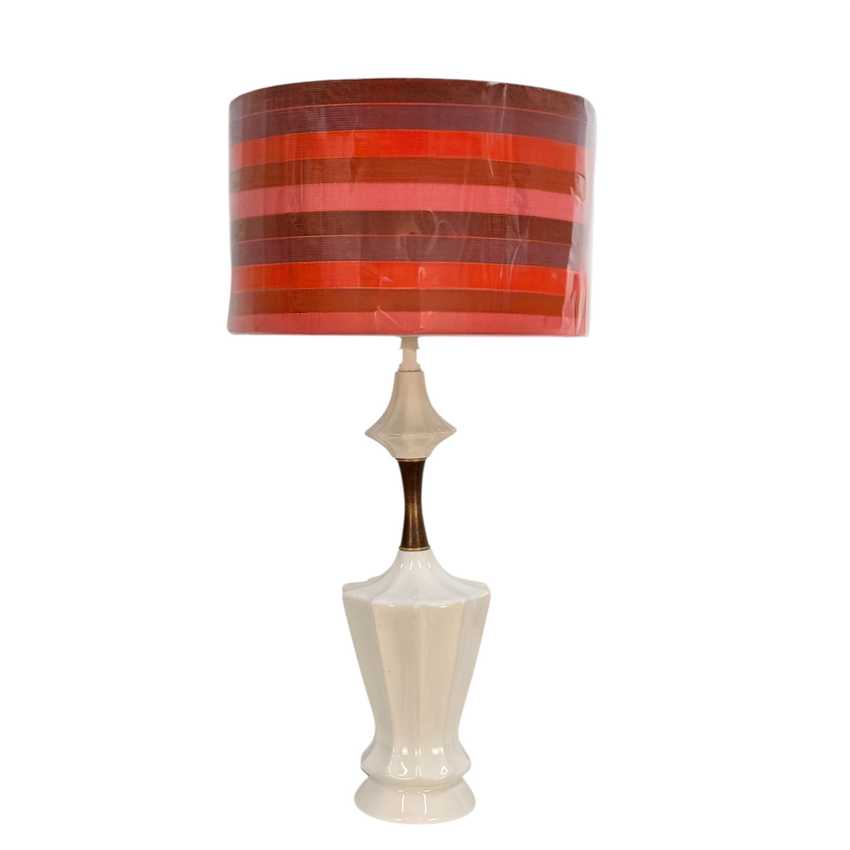 White Ceramic and Wood, Tall MCM Lamp