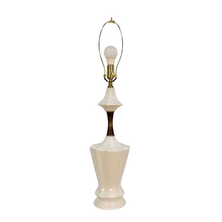 White Ceramic and Wood, Tall MCM Lamp