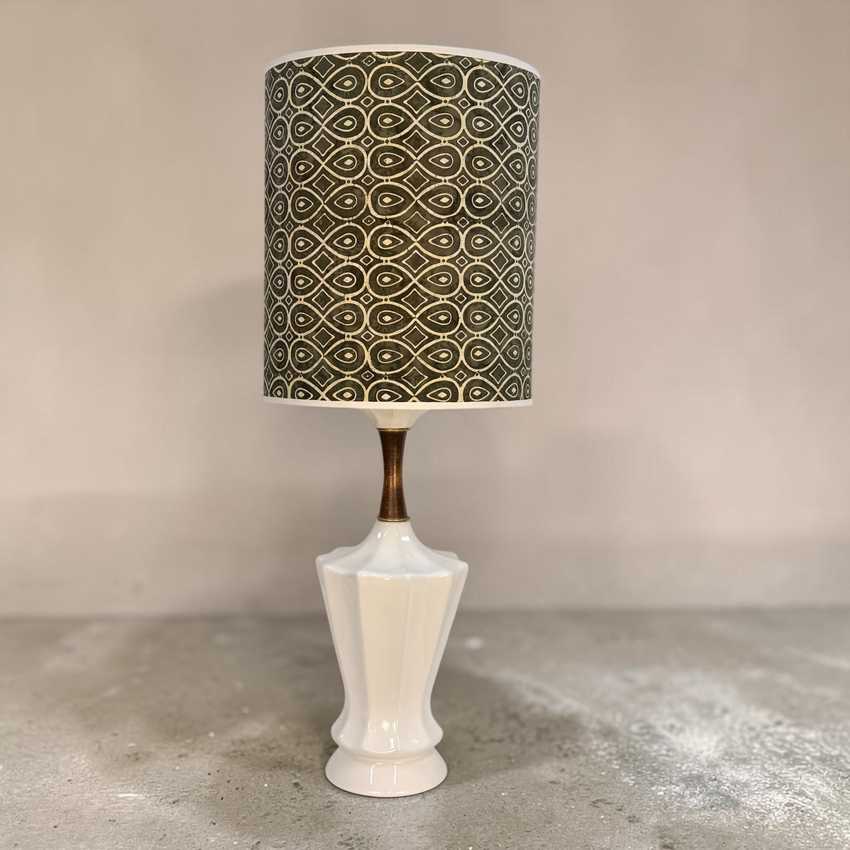 White Ceramic and Wood, Tall MCM Lamp