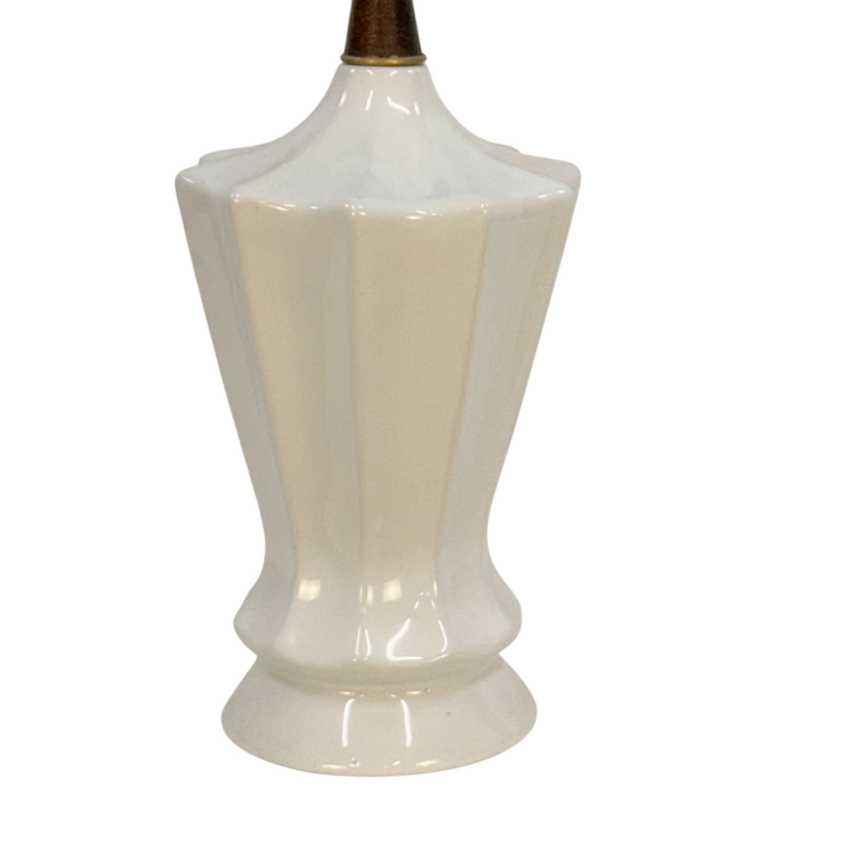 White Ceramic and Wood, Tall MCM Lamp