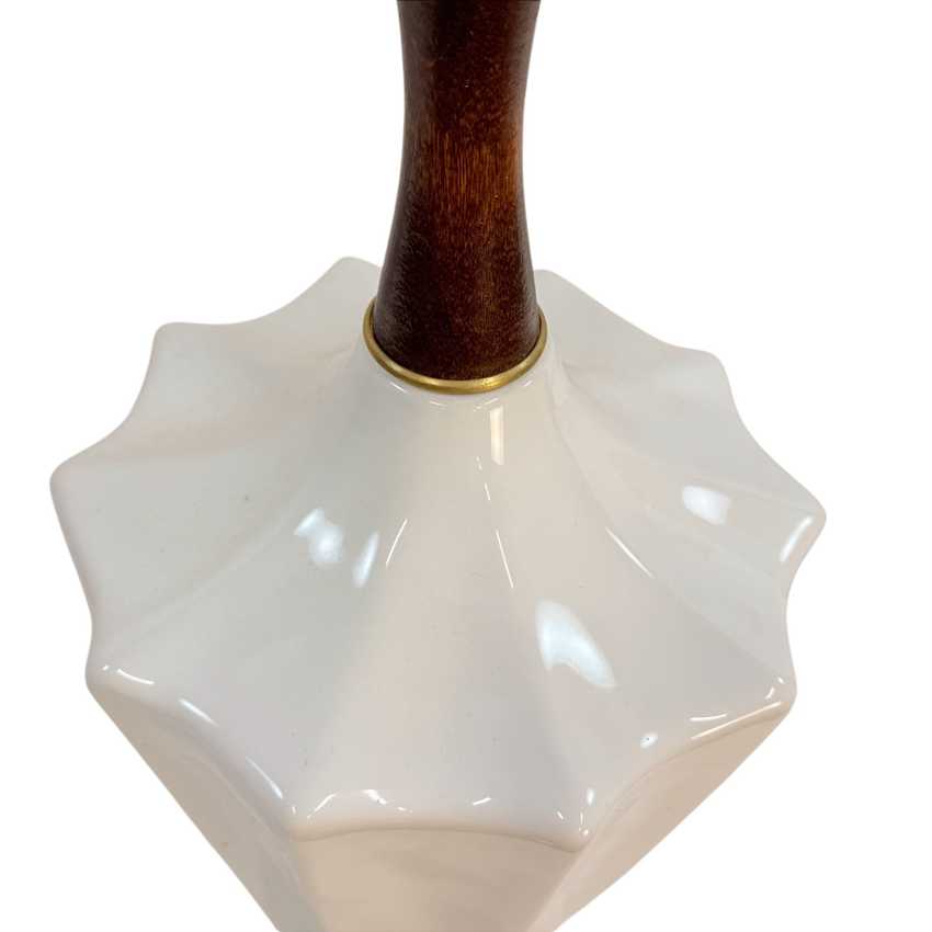 White Ceramic and Wood, Tall MCM Lamp