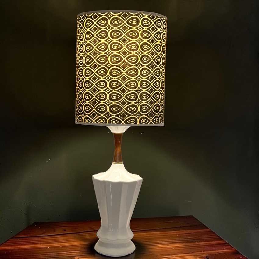 White Ceramic and Wood, Tall MCM Lamp