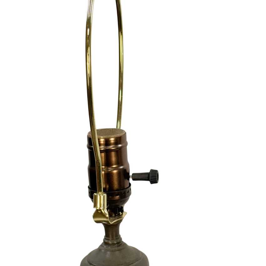 Pair of Vintage Column Table Lamps – White Lamp - Clear Glass Lamps with Ornate Floral Metal Bases – Hollywood Regency Lighting