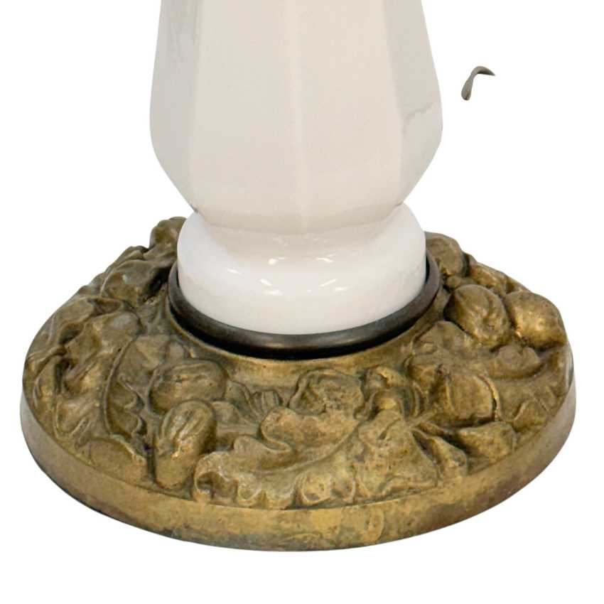 Pair of Vintage Column Table Lamps – White Lamp - Clear Glass Lamps with Ornate Floral Metal Bases – Hollywood Regency Lighting
