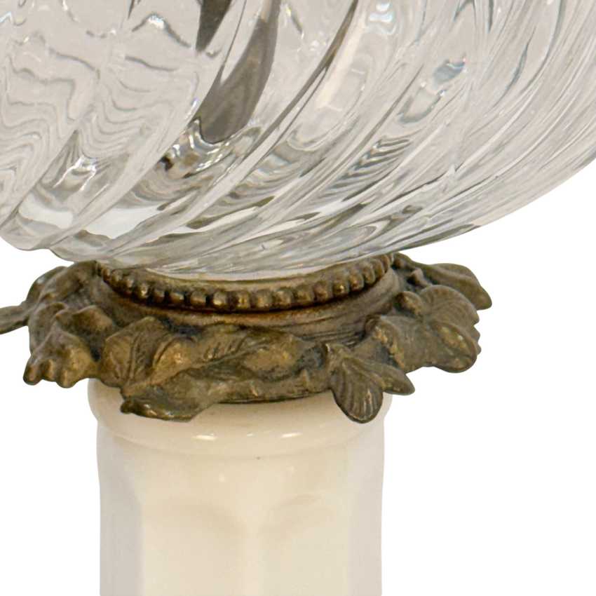 Pair of Vintage Column Table Lamps – White Lamp - Clear Glass Lamps with Ornate Floral Metal Bases – Hollywood Regency Lighting