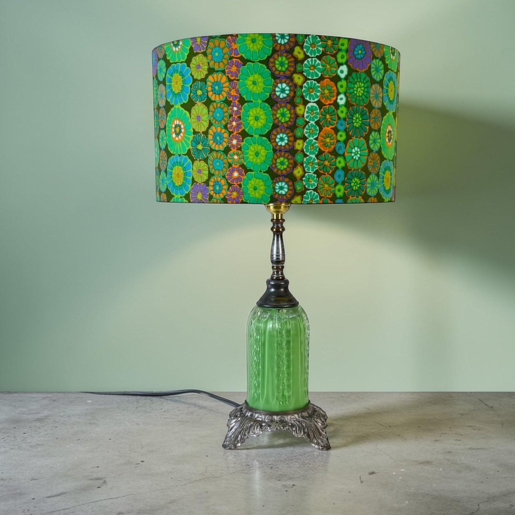 Yvette - Green Quilted Diamonds - Custom Lamp