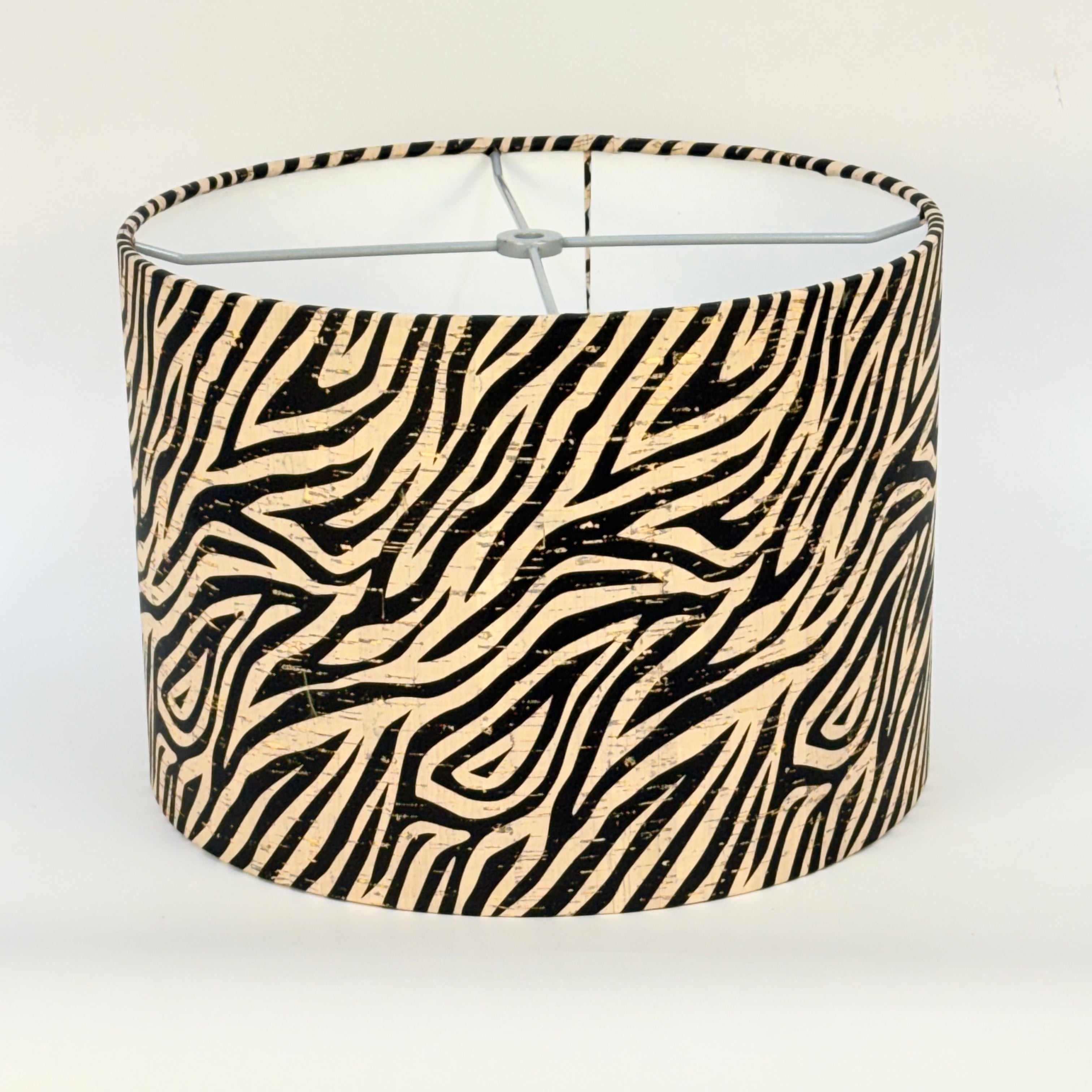 12 inch zebra print drum lampshade on white background