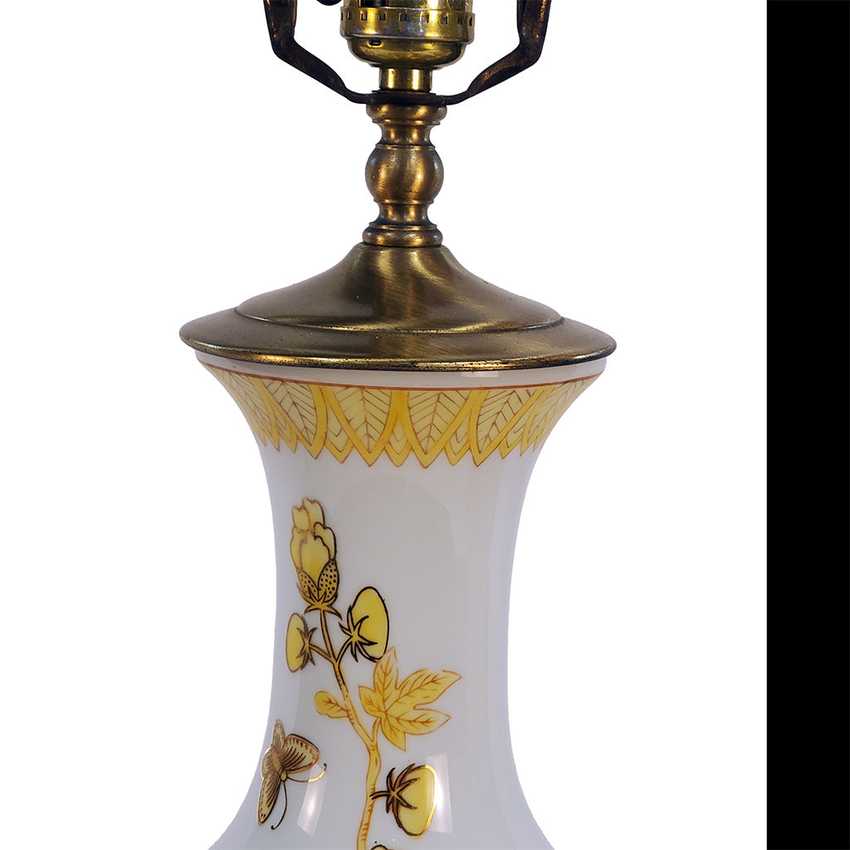 Vintage Satsuma Style Chinoiserie Vase Lamp with Gilt Florals &amp; Asian Coin Finial