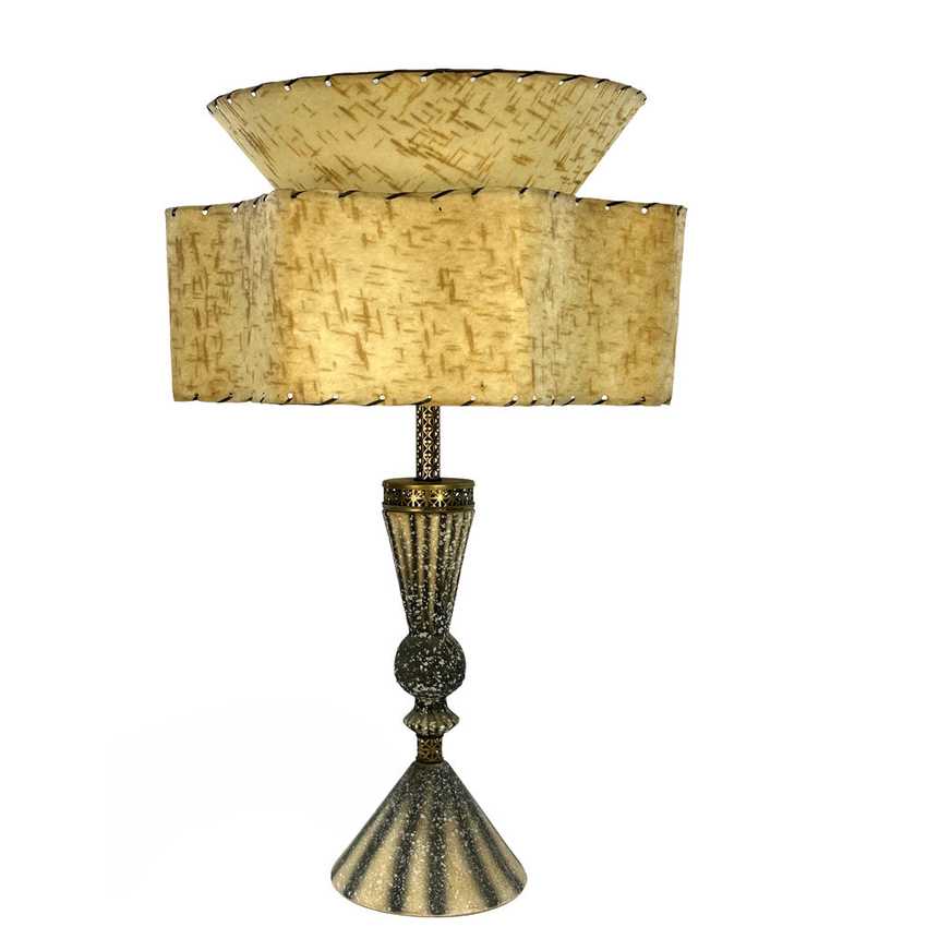 Vintage Mid Century Atomic Splatter Paint Table Lamp | 1950s Hourglass Ceramic & Pierced Brass Base | Retro Hollywood Regency Statement Light