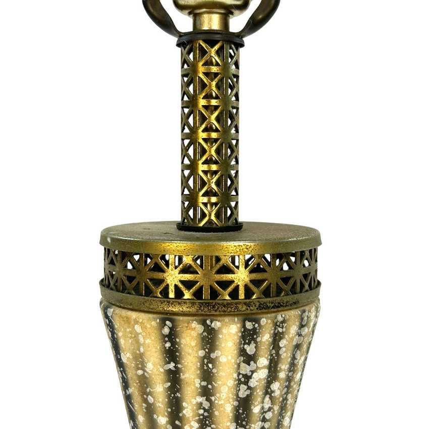 Vintage Mid Century Atomic Splatter Paint Table Lamp | 1950s Hourglass Ceramic & Pierced Brass Base | Retro Hollywood Regency Statement Light