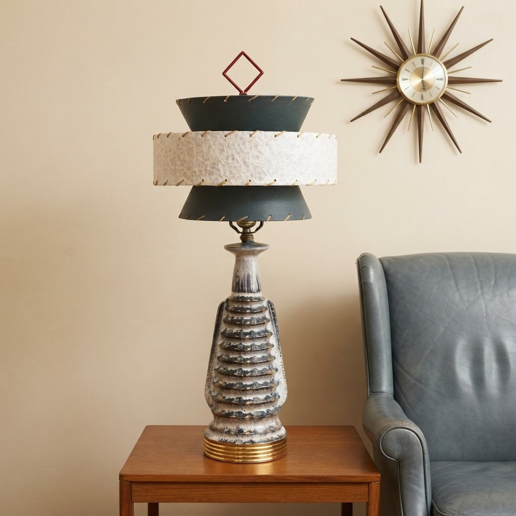 Atomic MCM Ceramic Lamp, Vintage Retro Table Lamp, Table Accent Mcm Lamp
