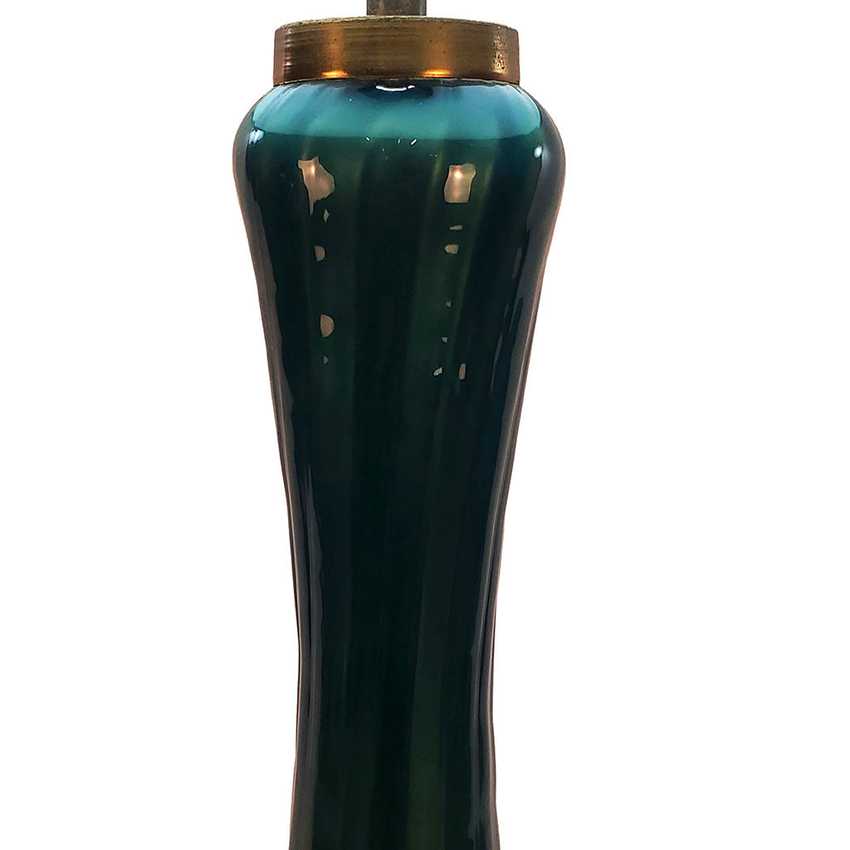 Vintage Teal Blue Green Glass Table Lamp Mid Century Hollywood Regency Interior Colored Glass Lamp Ornate Brass Base