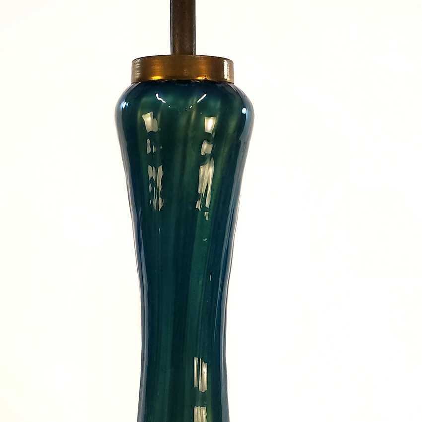 Vintage Teal Blue Green Glass Table Lamp Mid Century Hollywood Regency Interior Colored Glass Lamp Ornate Brass Base