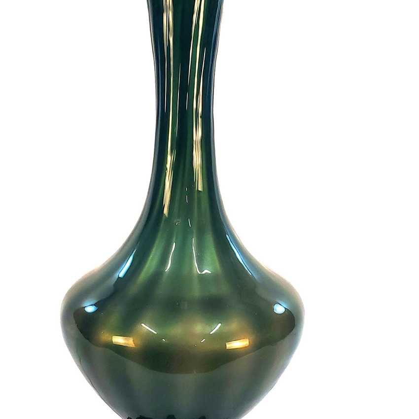 Vintage Teal Blue Green Glass Table Lamp Mid Century Hollywood Regency Interior Colored Glass Lamp Ornate Brass Base