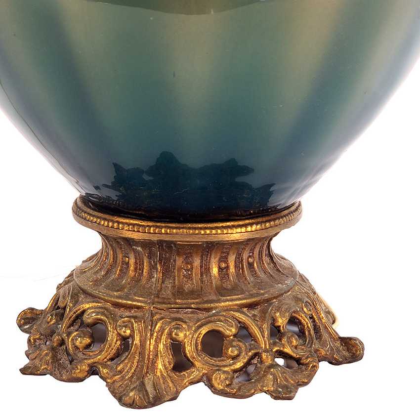Vintage Teal Blue Green Glass Table Lamp Mid Century Hollywood Regency Interior Colored Glass Lamp Ornate Brass Base