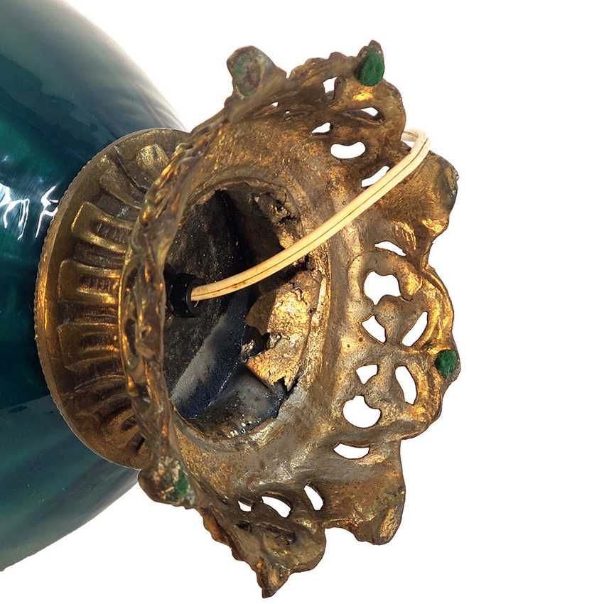 Vintage Teal Blue Green Glass Table Lamp Mid Century Hollywood Regency Interior Colored Glass Lamp Ornate Brass Base