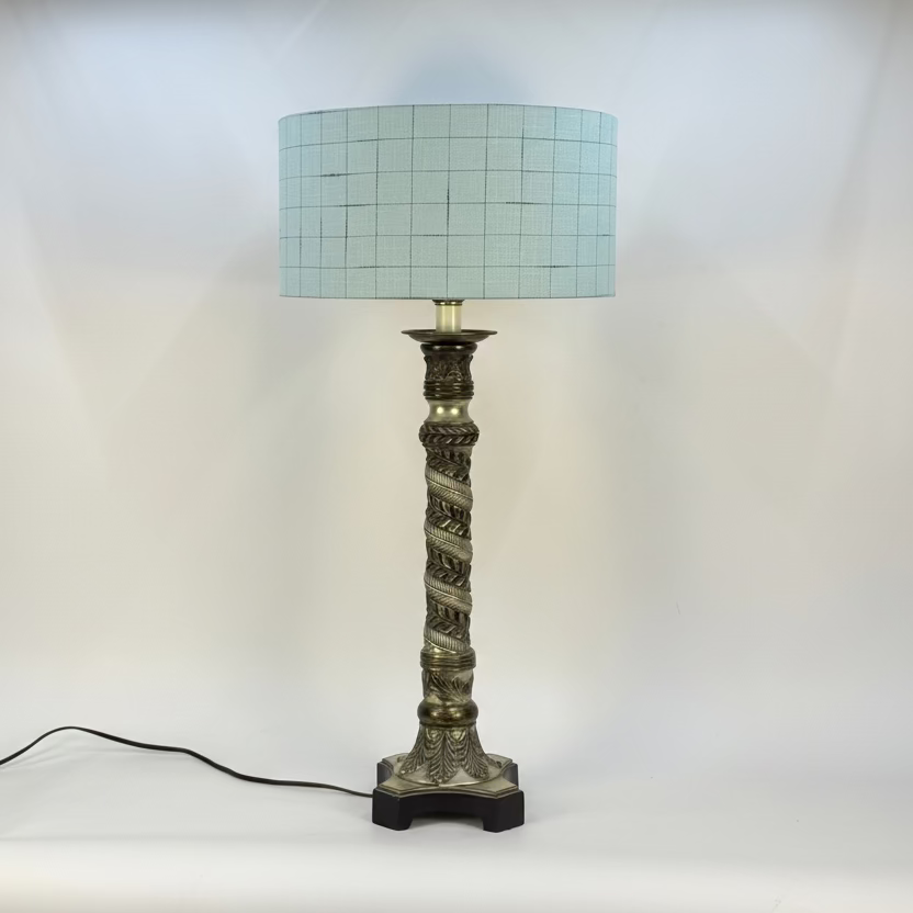 Light Blue Linen with Grid - 16 Inch Drum Shade