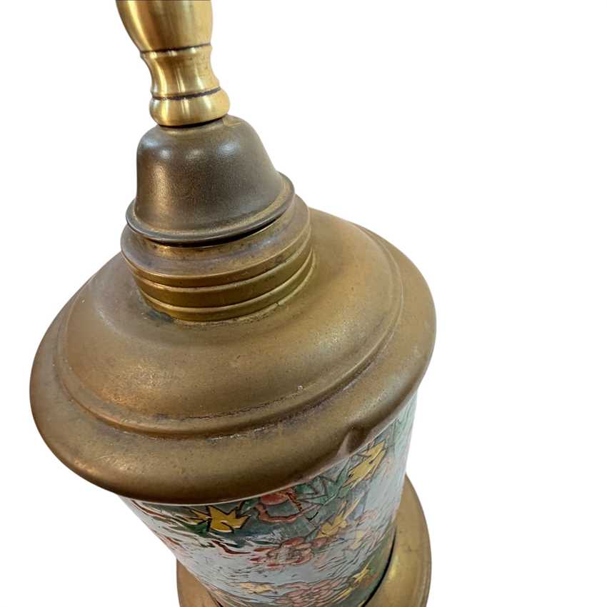 Vintage Asian Style Floral Ceramic Oil Lamp Converted to Electric, Turquoise Green Brass Table Lamp, Rewired