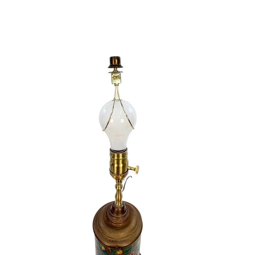 Vintage Asian Style Floral Ceramic Oil Lamp Converted to Electric, Turquoise Green Brass Table Lamp, Rewired