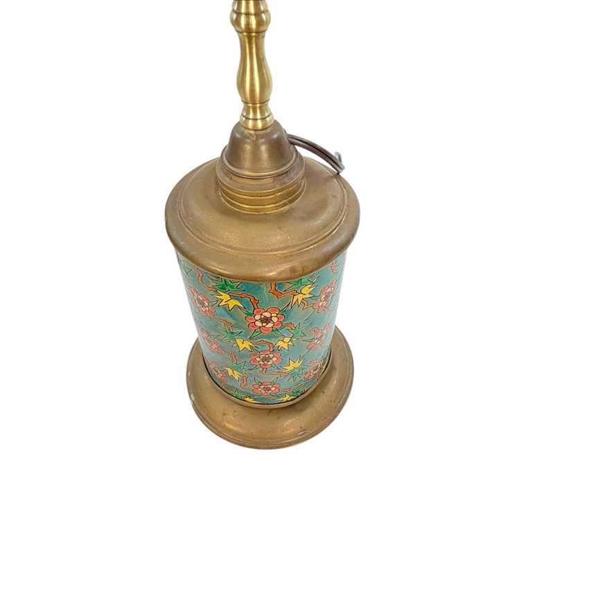 Vintage Asian Style Floral Ceramic Oil Lamp Converted to Electric, Turquoise Green Brass Table Lamp, Rewired