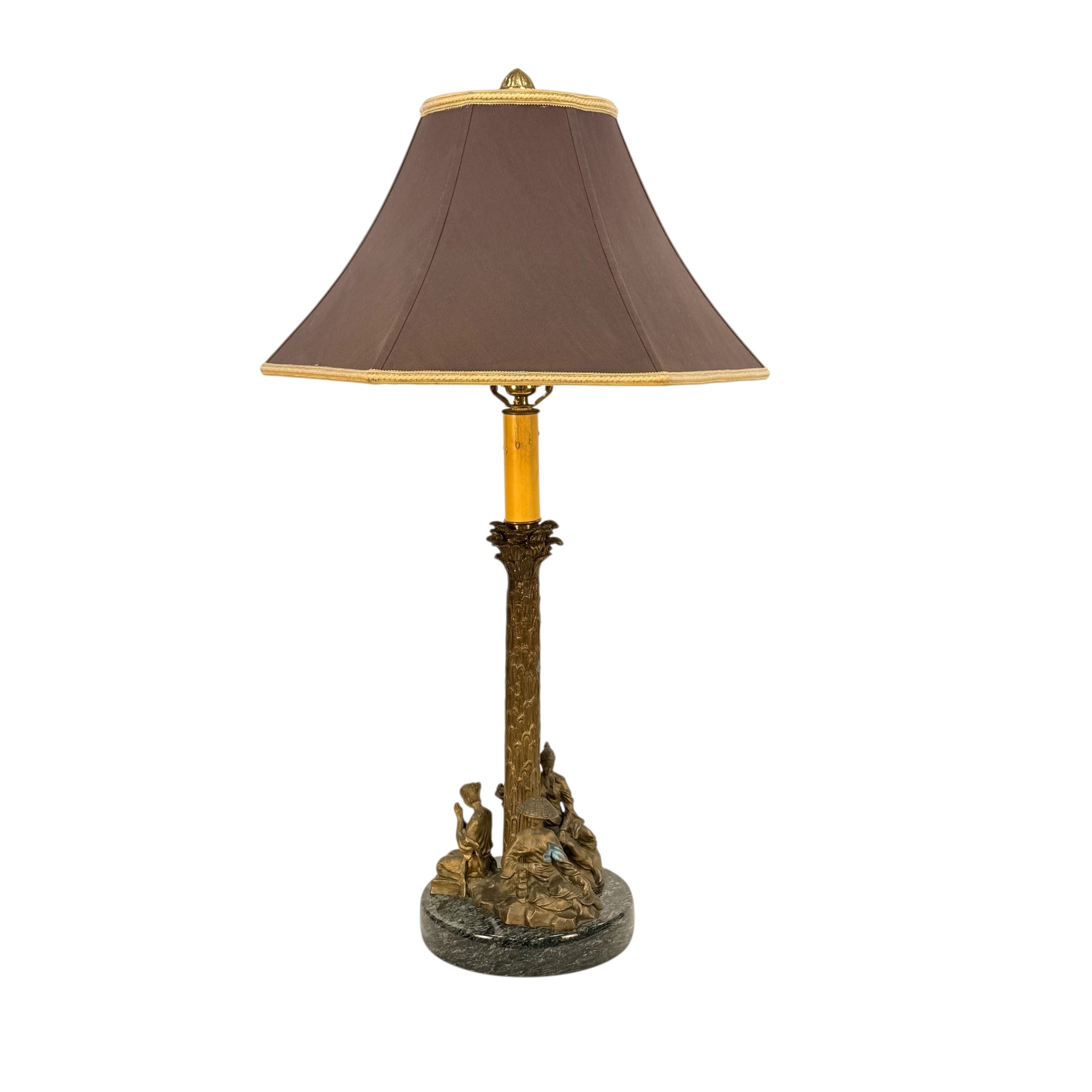 Chinese Chelsea House Vintage Pavillion Lamp, Bronze Pagoda Table Lamp, Chinoiserie Architectural Accent Lamp