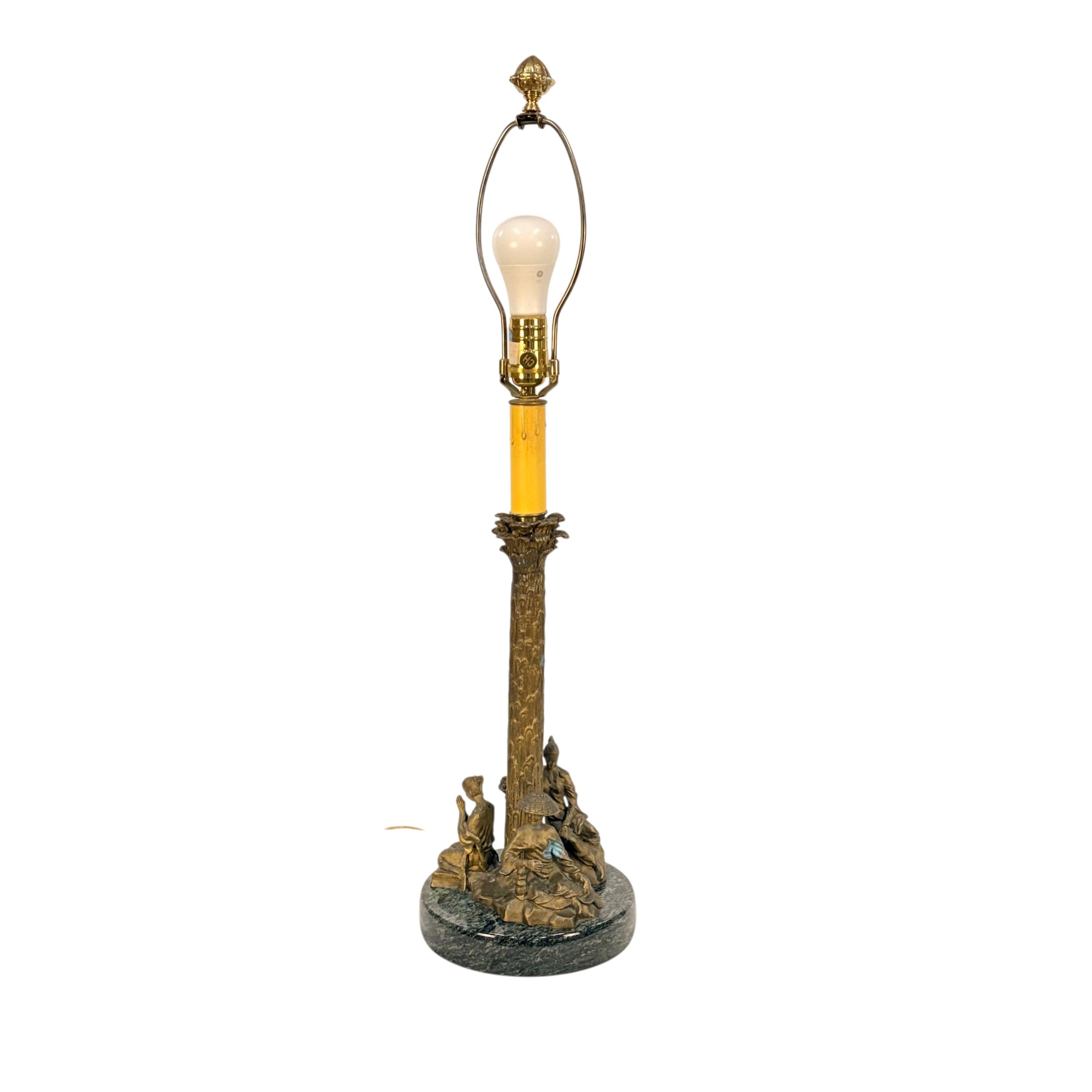 Chinese Chelsea House Vintage Pavillion Lamp, Bronze Pagoda Table Lamp, Chinoiserie Architectural Accent Lamp