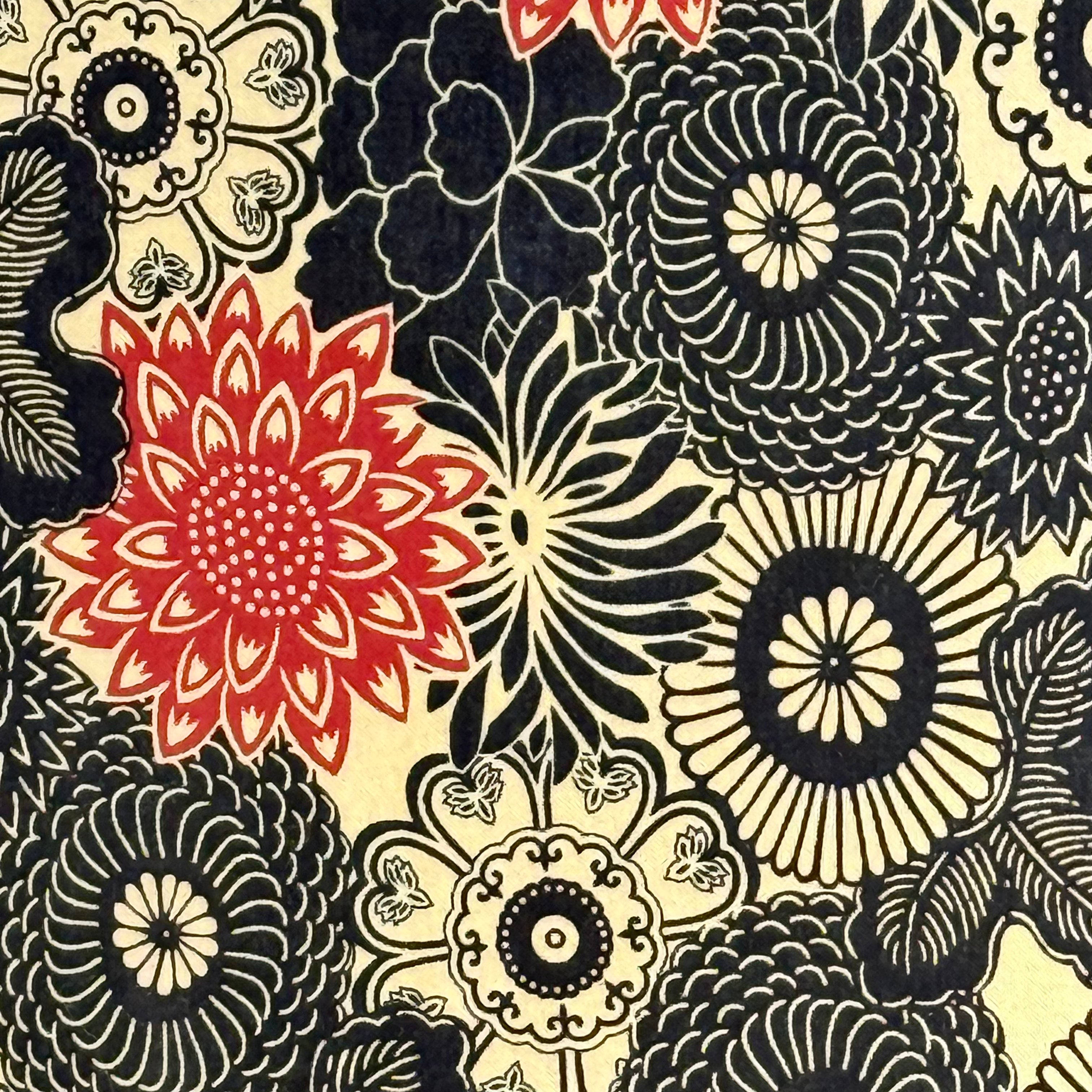 Red and Black Retro Floral - 16 inch Drum Shade