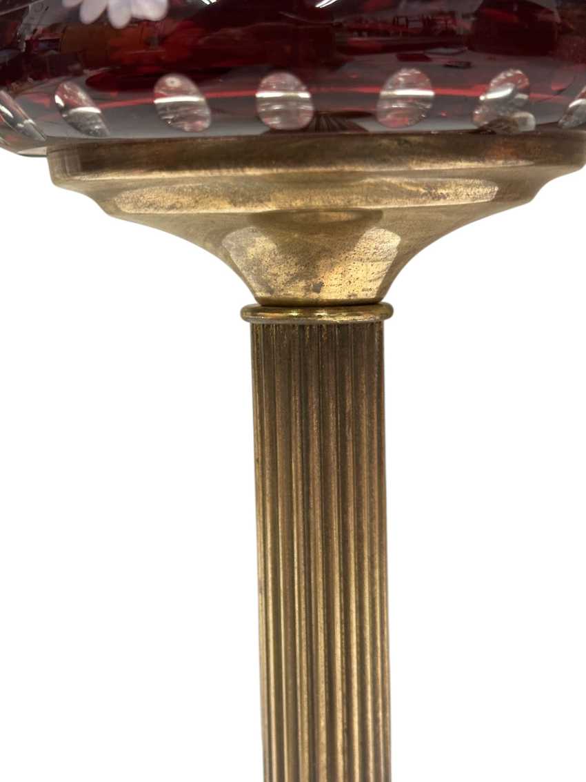 Cranberry Cut to Clear with Floral Pattern Lamp