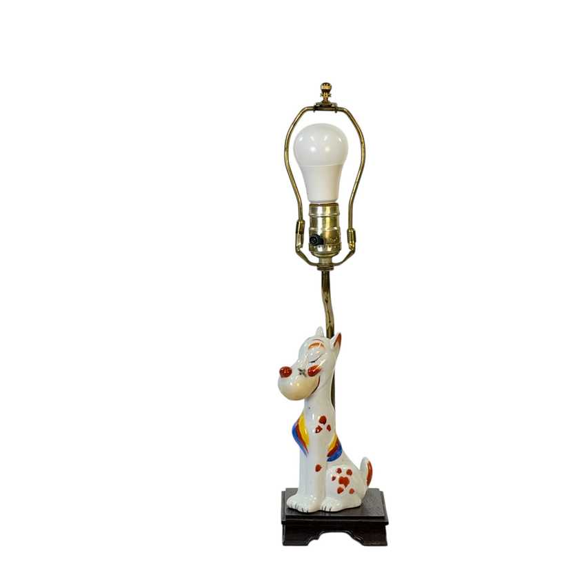Vintage Cartoon Dog Figural Table Lamp, Whimsical Ceramic Novelty Lamp, Rewired Kitsch Animal Accent Light