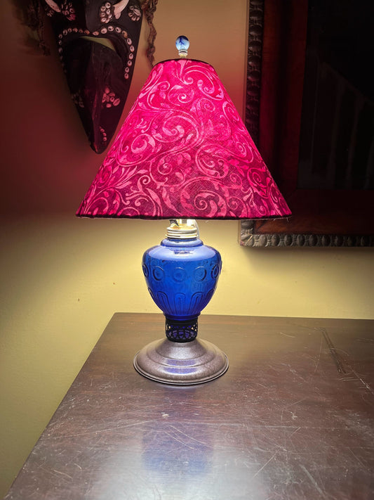 Electrified Cobalt Blue Kerosene Lamp with Magenta Shade
