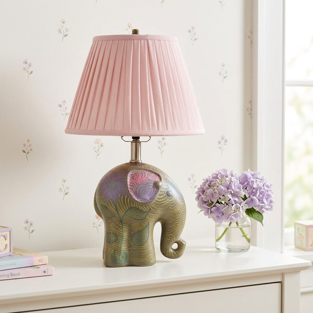 Hand Painted Elephant Table Lamp – Henna Inspired Boho Lamp – Colorful Figural Elephant Lighting – One of a Kind Decor