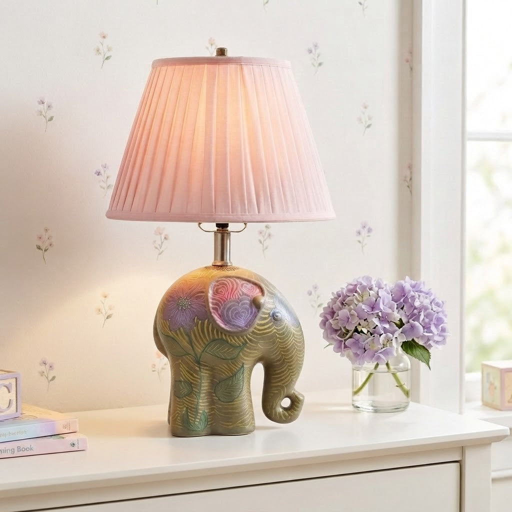 Hand Painted Elephant Table Lamp – Henna Inspired Boho Lamp – Colorful Figural Elephant Lighting – One of a Kind Decor