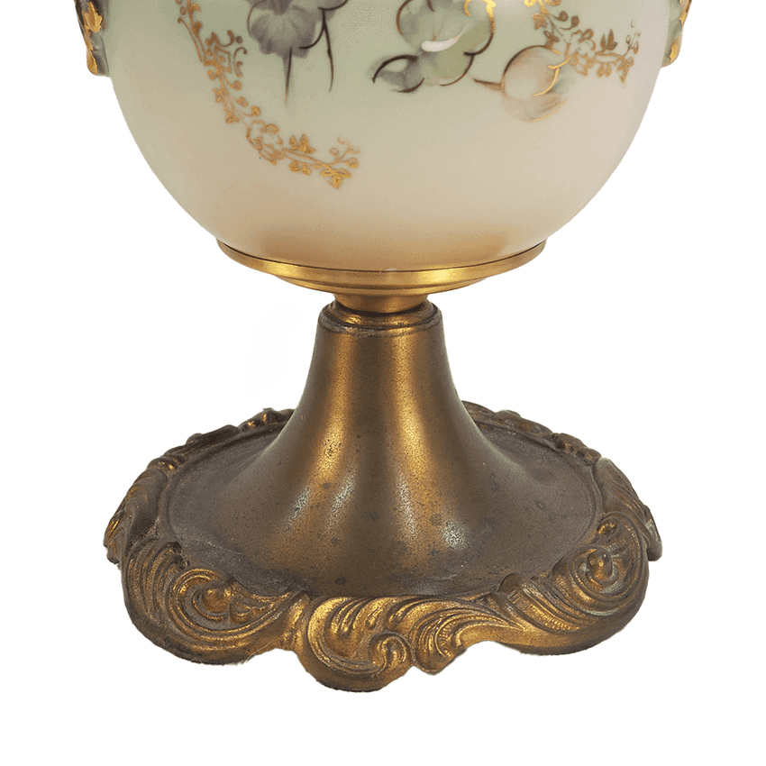 Antique Style Hand Painted Floral Ceramic Vase Lamp | Gilt Handle Accent Table Lamp | Victorian & Art Nouveau Curio Decor