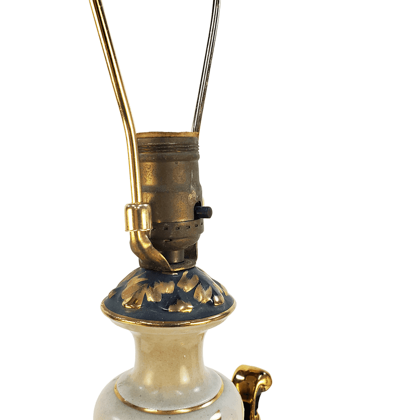 Antique Style Hand Painted Floral Ceramic Vase Lamp | Gilt Handle Accent Table Lamp | Victorian & Art Nouveau Curio Decor