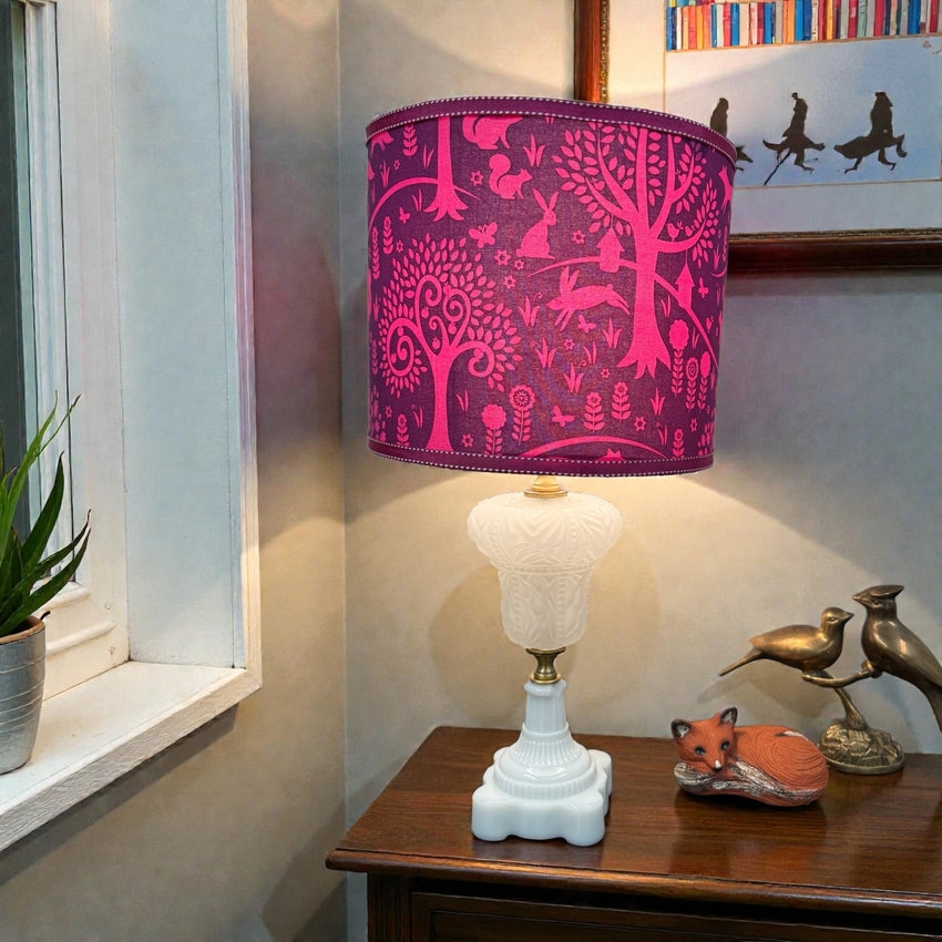 White Lamp with Frosted Glass Font and Milk Glass Base