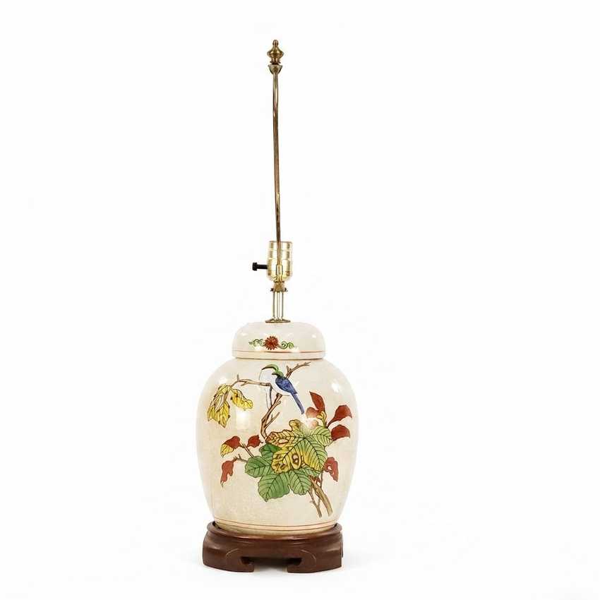 Vintage Ginger Jar Lamp Colorful Birds Lamp; Foliage Ceramic Chinoiserie Table Lamp Asian Decor Traditional Grandmillennial
