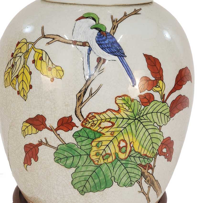 Vintage Ginger Jar Lamp Colorful Birds Lamp; Foliage Ceramic Chinoiserie Table Lamp Asian Decor Traditional Grandmillennial