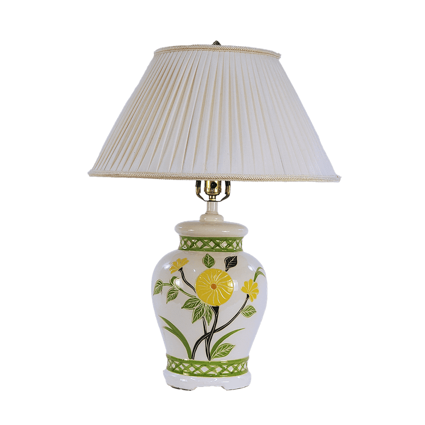 Vintage Chinoiserie White Ginger Jar 3-Way Table Lamp with Yellow Florals