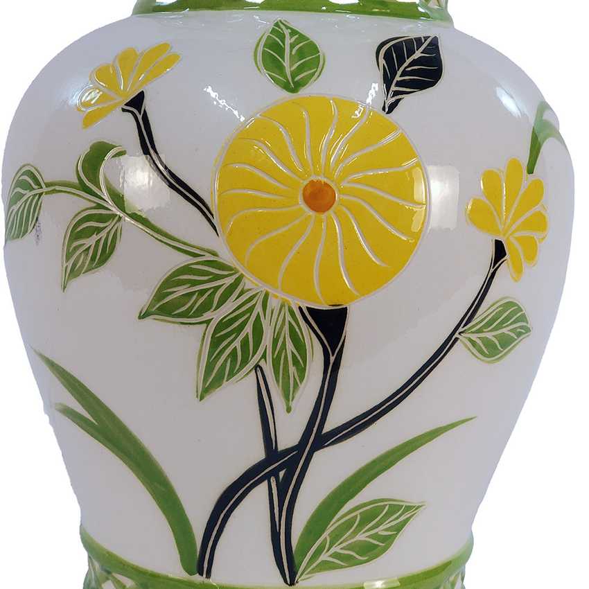 Vintage Chinoiserie White Ginger Jar 3-Way Table Lamp with Yellow Florals