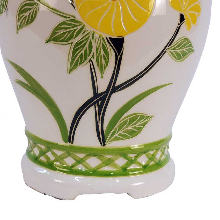 Vintage Chinoiserie White Ginger Jar 3-Way Table Lamp with Yellow Florals