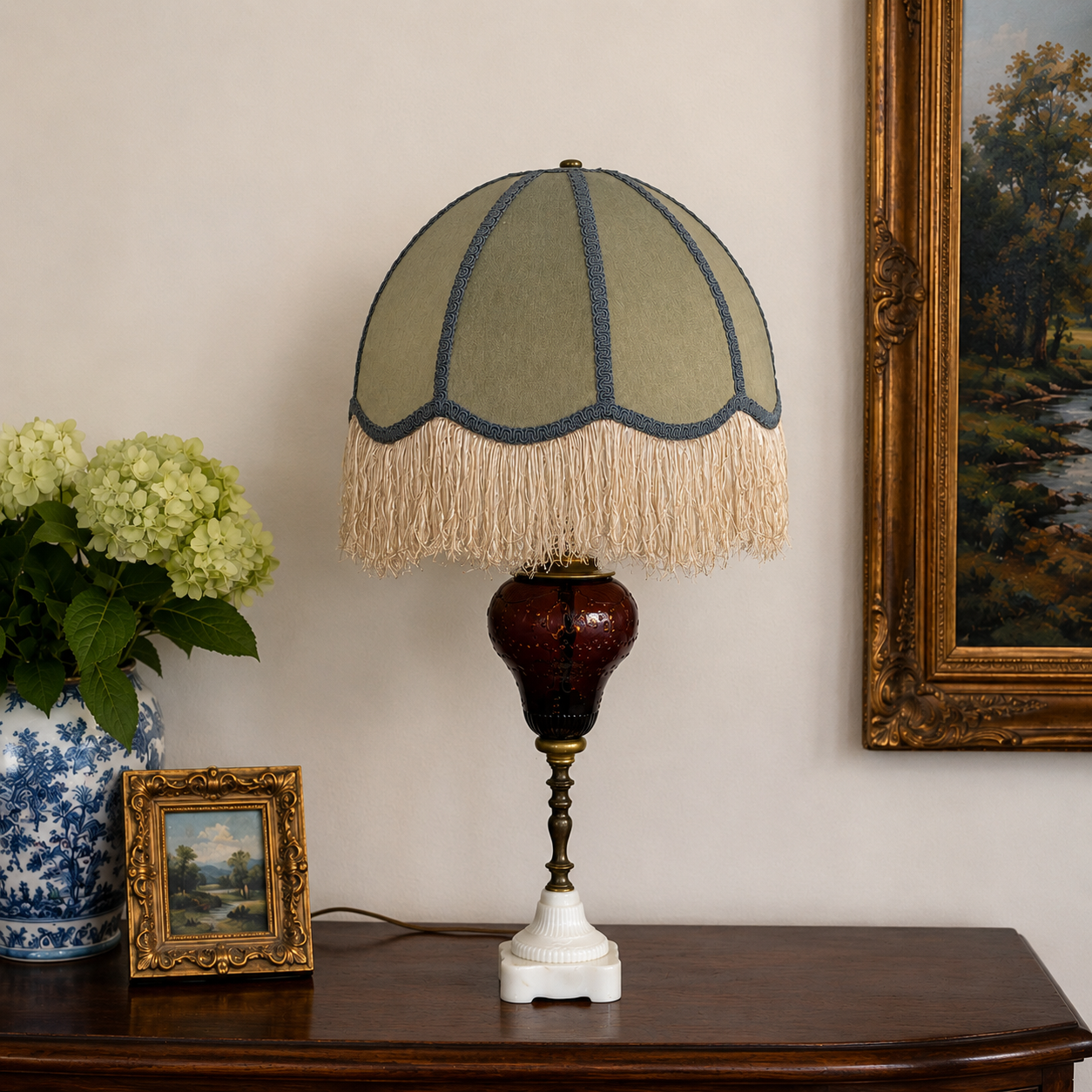 Amethyst Glass Table Lamp | One-of-a-Kind Vintage Parts Lamp | Tall Purple Glass Accent Lamp | 26"