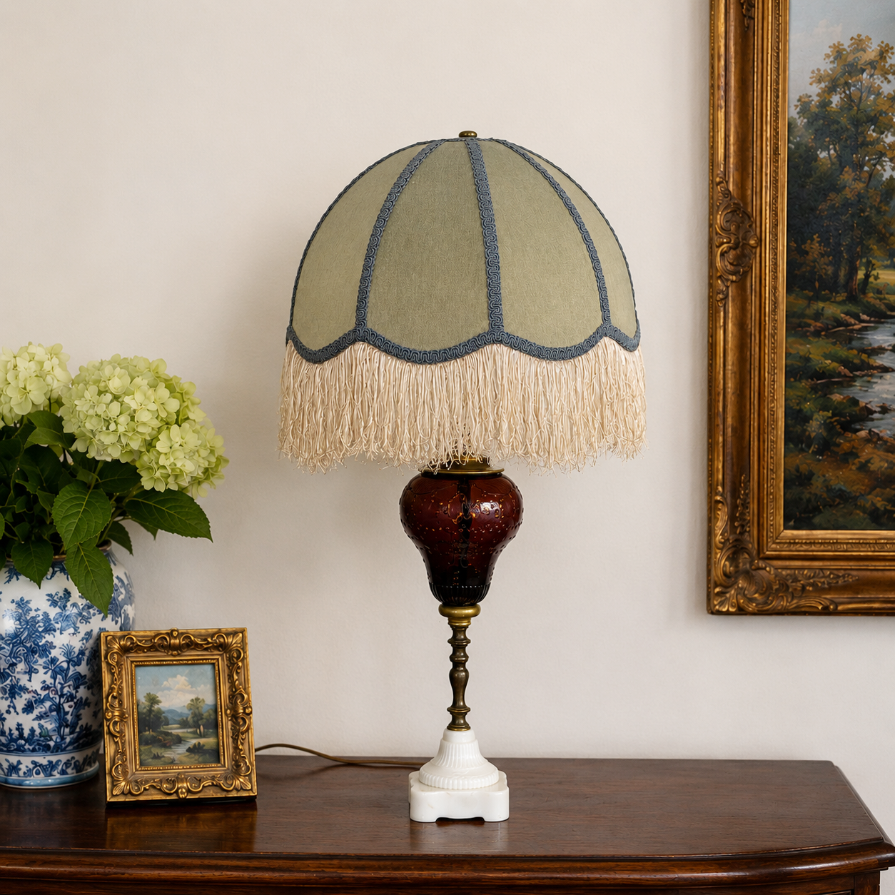 Amethyst Glass Table Lamp | One-of-a-Kind Vintage Parts Lamp | Tall Purple Glass Accent Lamp | 26"