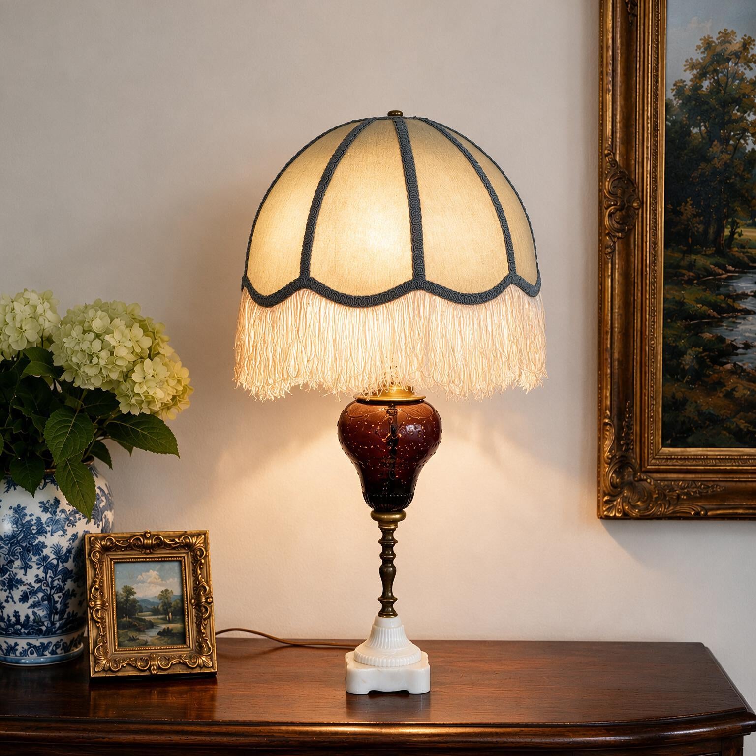 Amethyst Glass Table Lamp | One-of-a-Kind Vintage Parts Lamp | Tall Purple Glass Accent Lamp | 26"