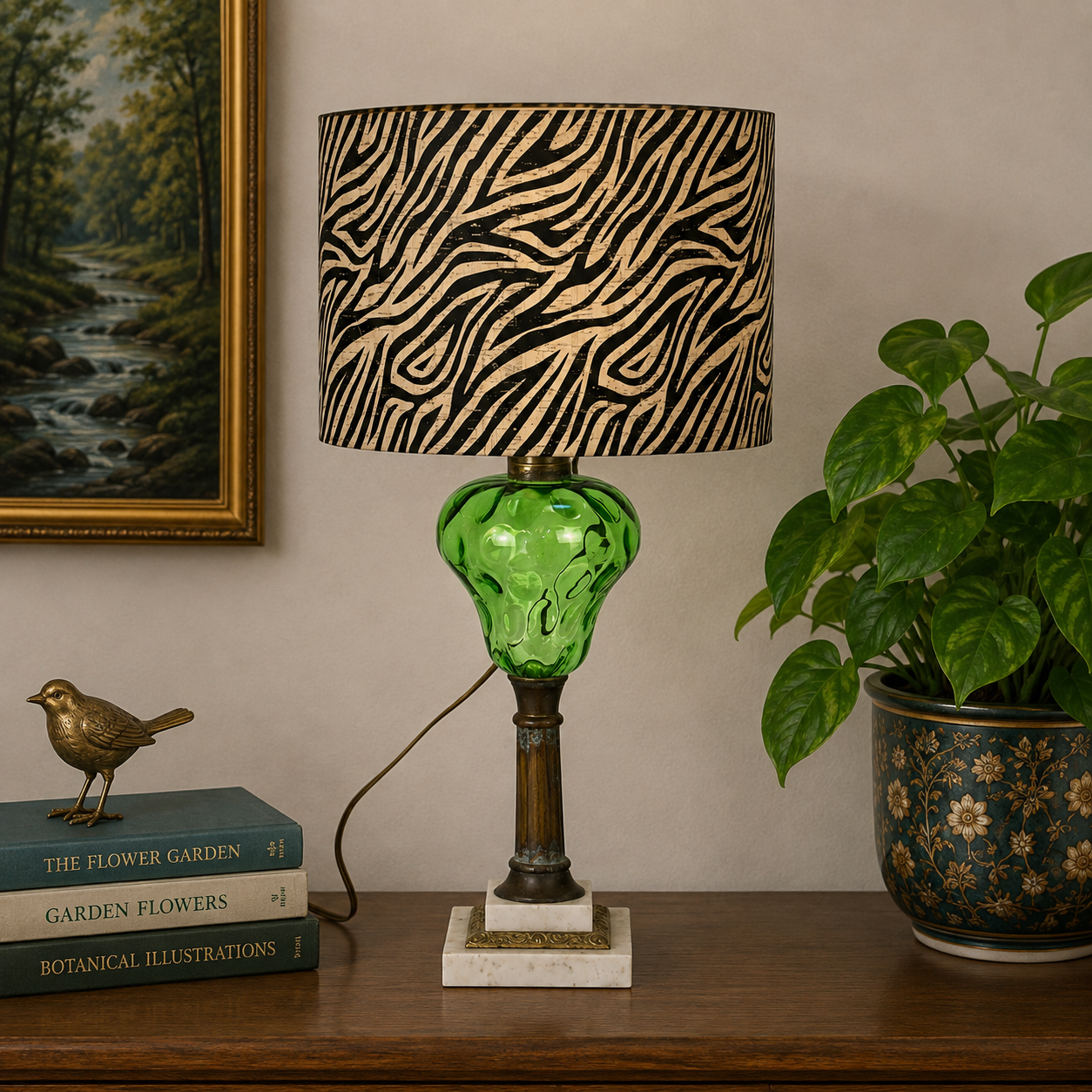 Zebra Print Cork Drum Lampshade | Black & Natural Animal Print Shade | 6" to 16" Sizes