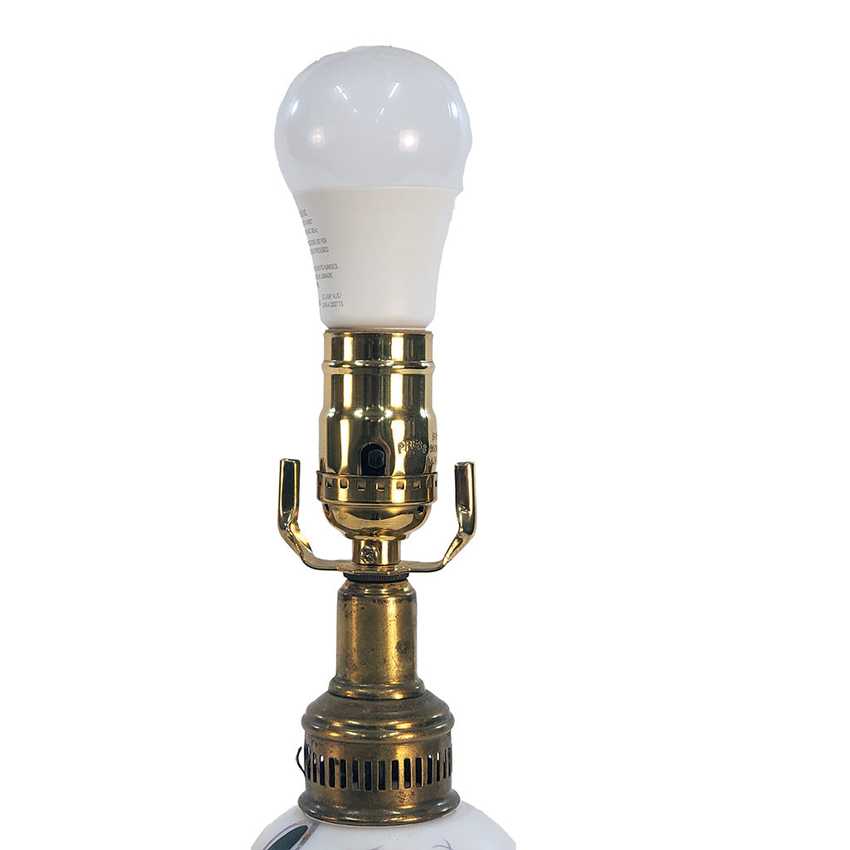 Vintage Hand Painted Milk Glass Botanical Globe Lamp with Marble Base