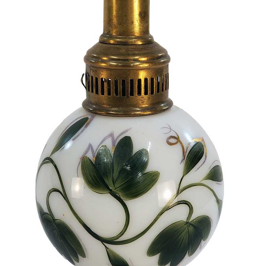 Vintage Hand Painted Milk Glass Botanical Globe Lamp with Marble Base