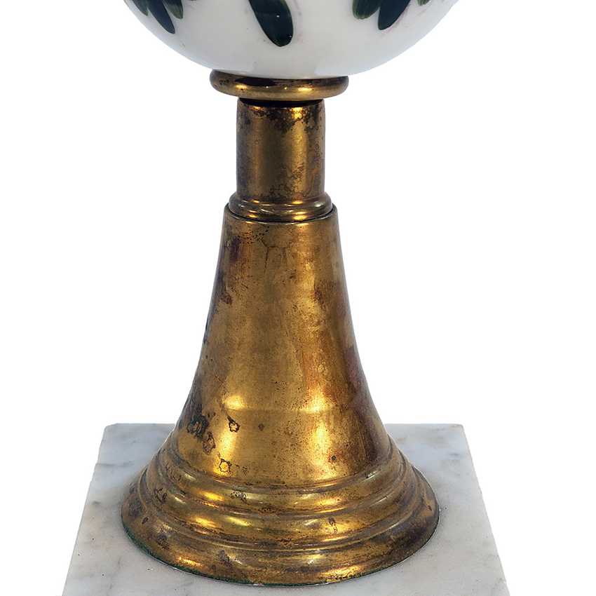 Vintage Hand Painted Milk Glass Botanical Globe Lamp with Marble Base