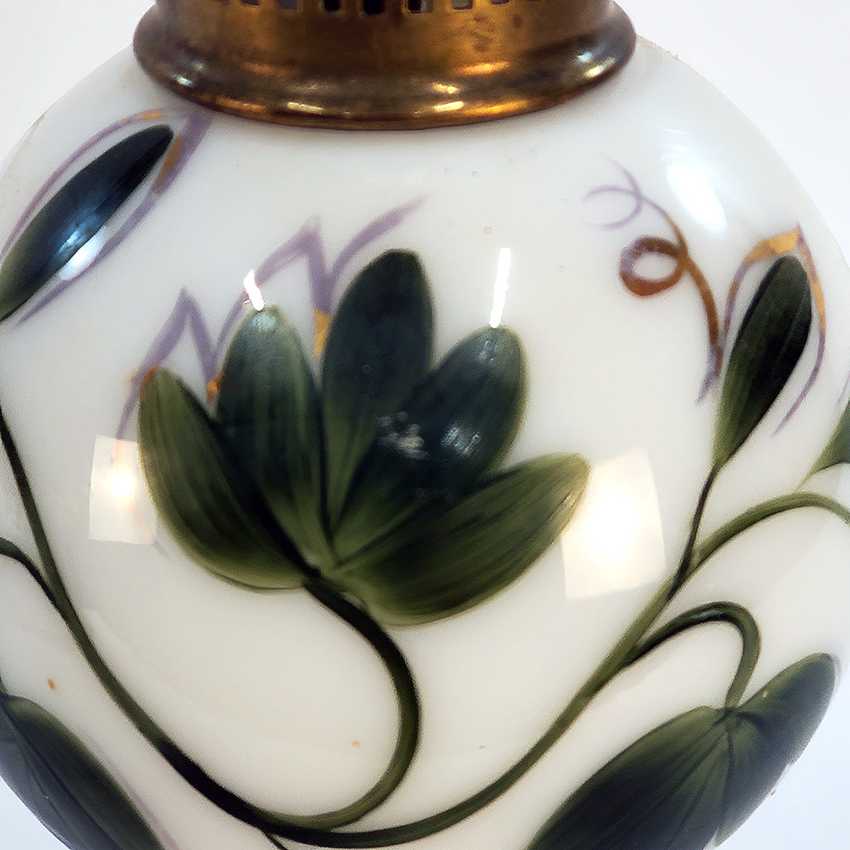 Vintage Hand Painted Milk Glass Botanical Globe Lamp with Marble Base